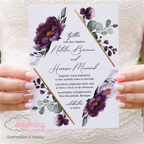 purple and gold wedding invitations|purple rustic wedding invitations.